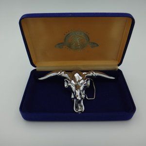 Metal Crome Plated Steer Head Belt Buckle & Bola